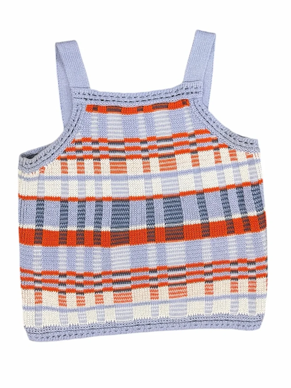 Banana Republic Plaid Crochet Sweater Tank Top Blue Orange Sleeveless Size S - Picture 2 of 5